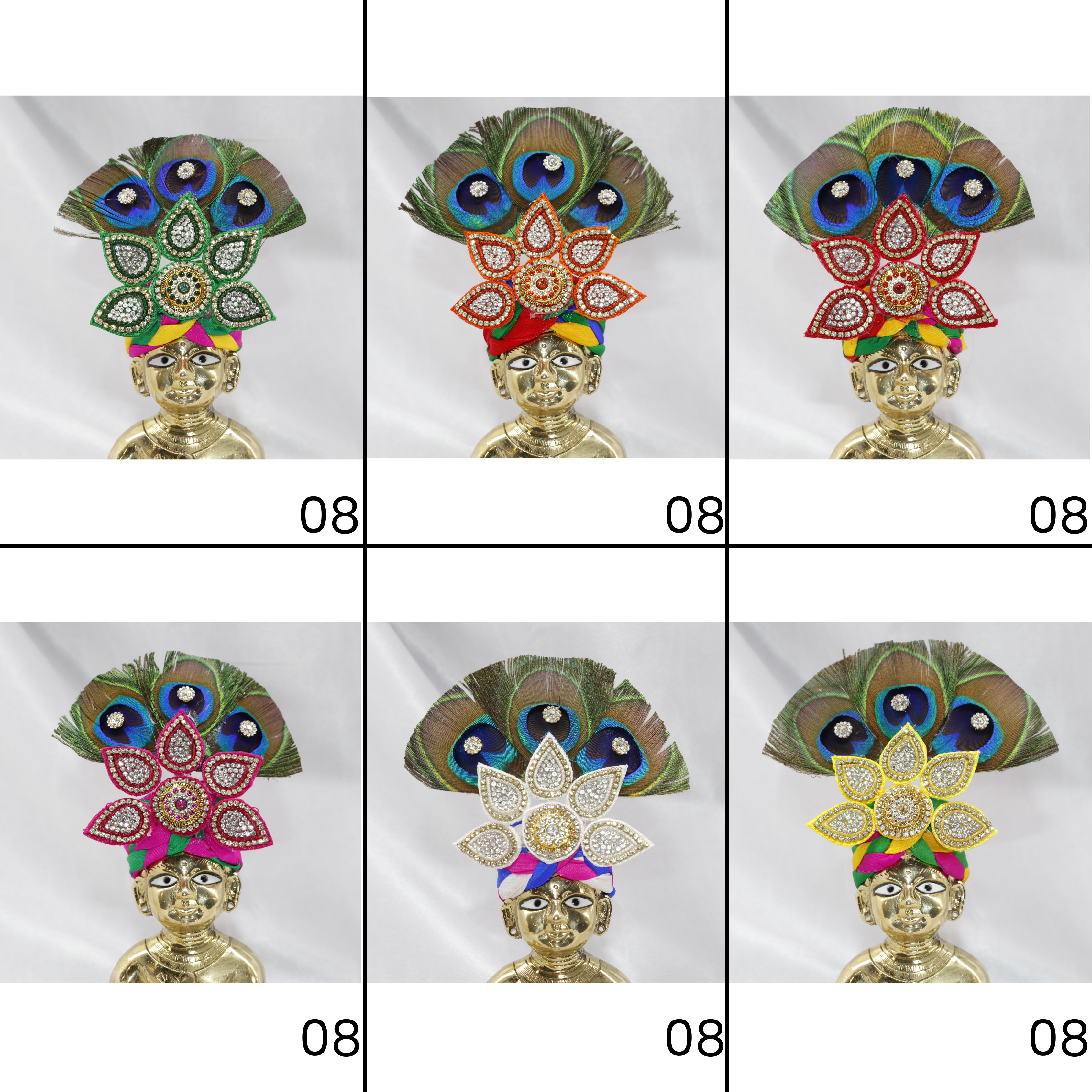 રત્ના પુષ્પ ડાયમંડ વર્ક લાડુ ગોપાલ મુકુટ - મિક્સ કલર/ 6 નો પેક