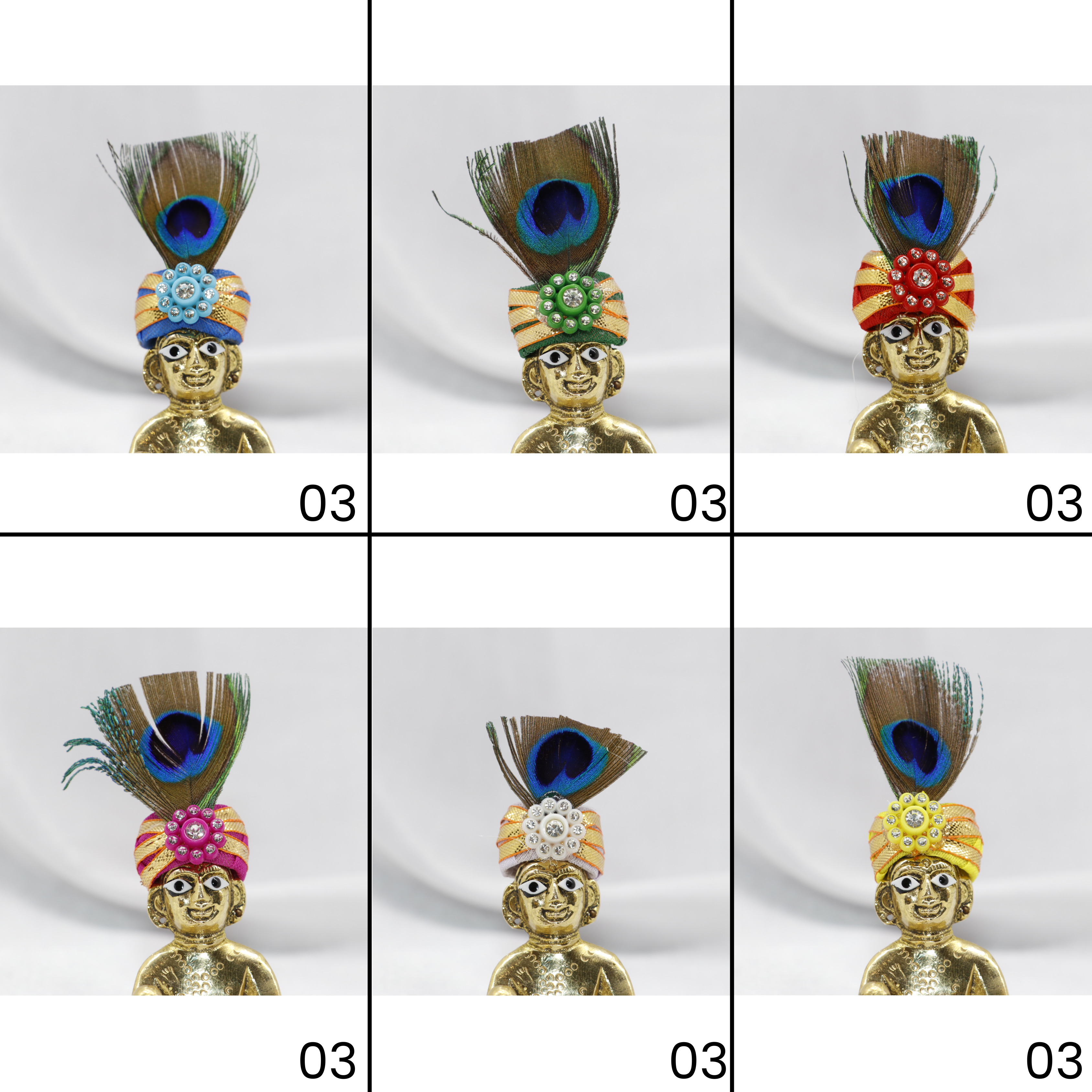Ekaki Mayura Laddu Gopal Mukut -Mix Color / Pack of 24