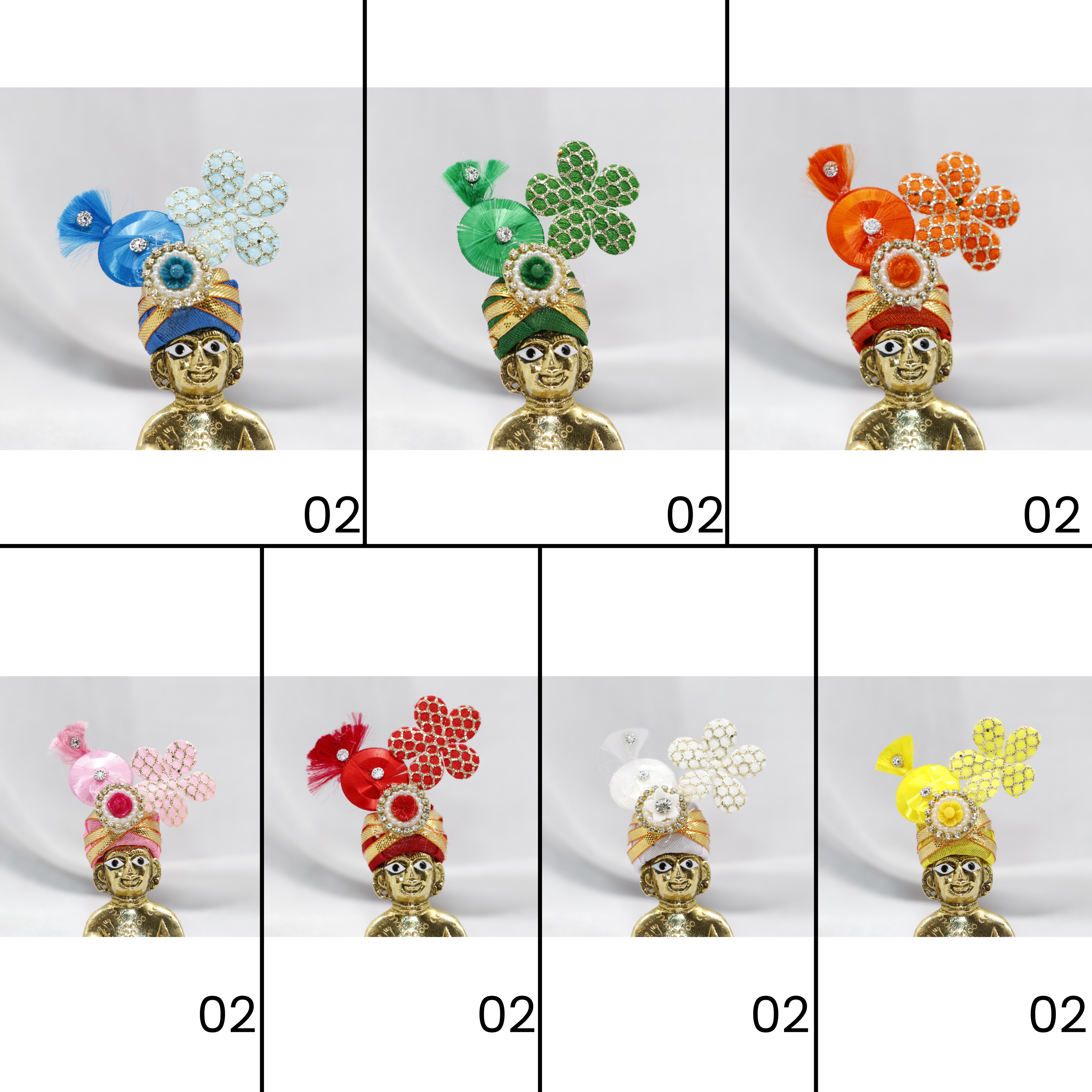 પુષ્પ ઝરી લડ્ડુ ગોપાલ મુકુટ - મિક્સ કલર / પેક ઓફ 19