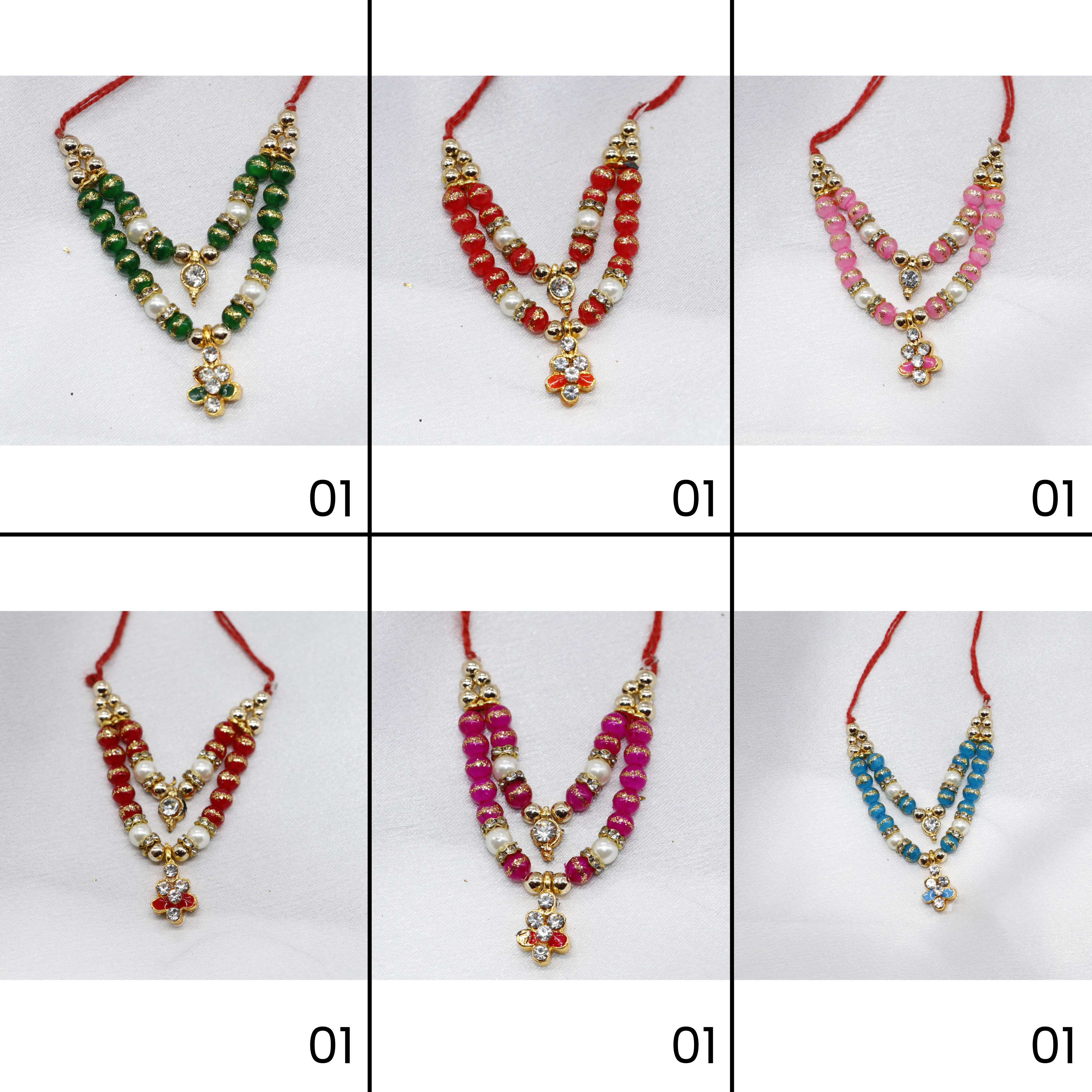 લાડુ ગોપાલ માટે ઝરી મોતી માલા - મિક્સ કલર / ૧૨ નો પેક