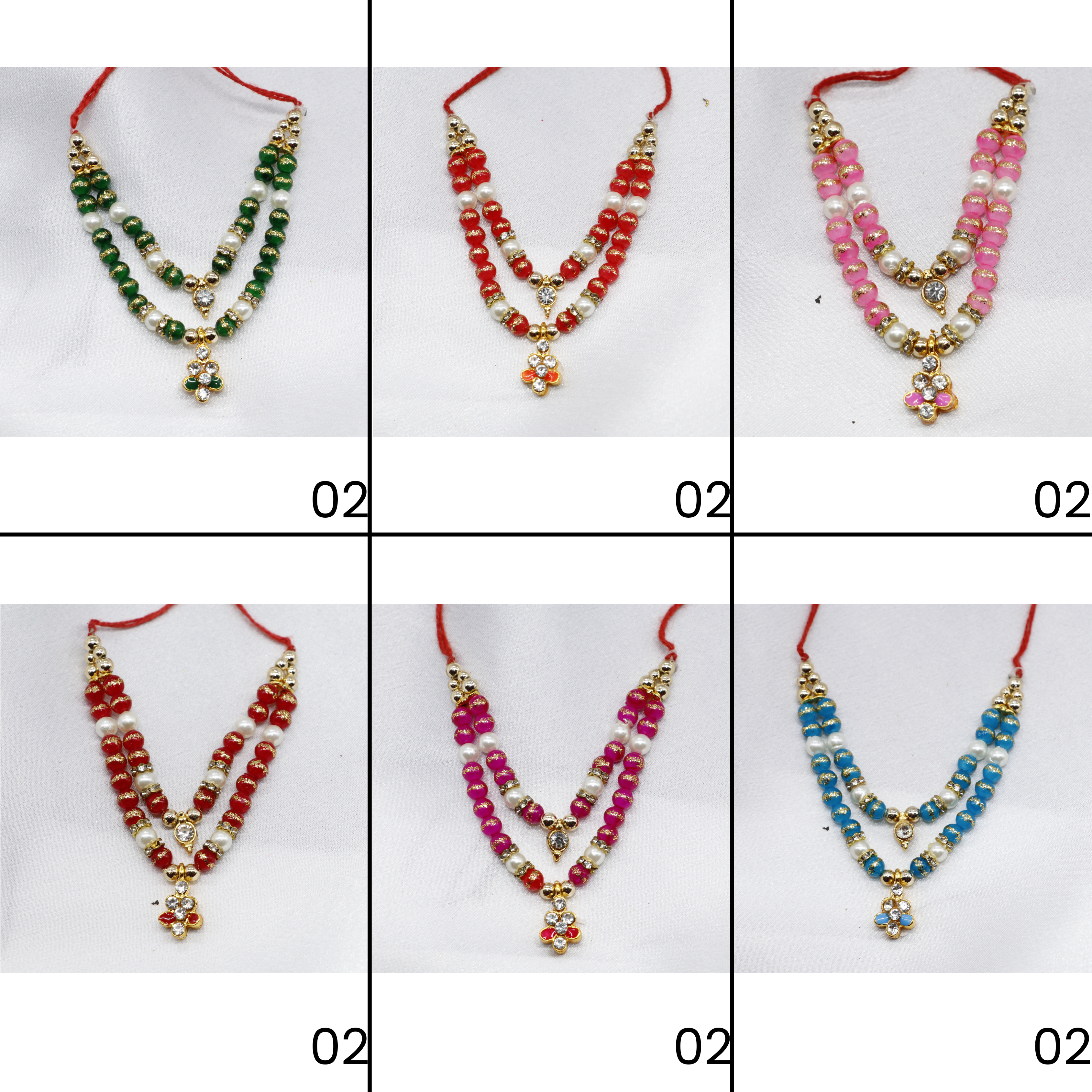 લાડુ ગોપાલ માટે ઝરી મોતી માલા - મિક્સ કલર / ૧૨ નો પેક