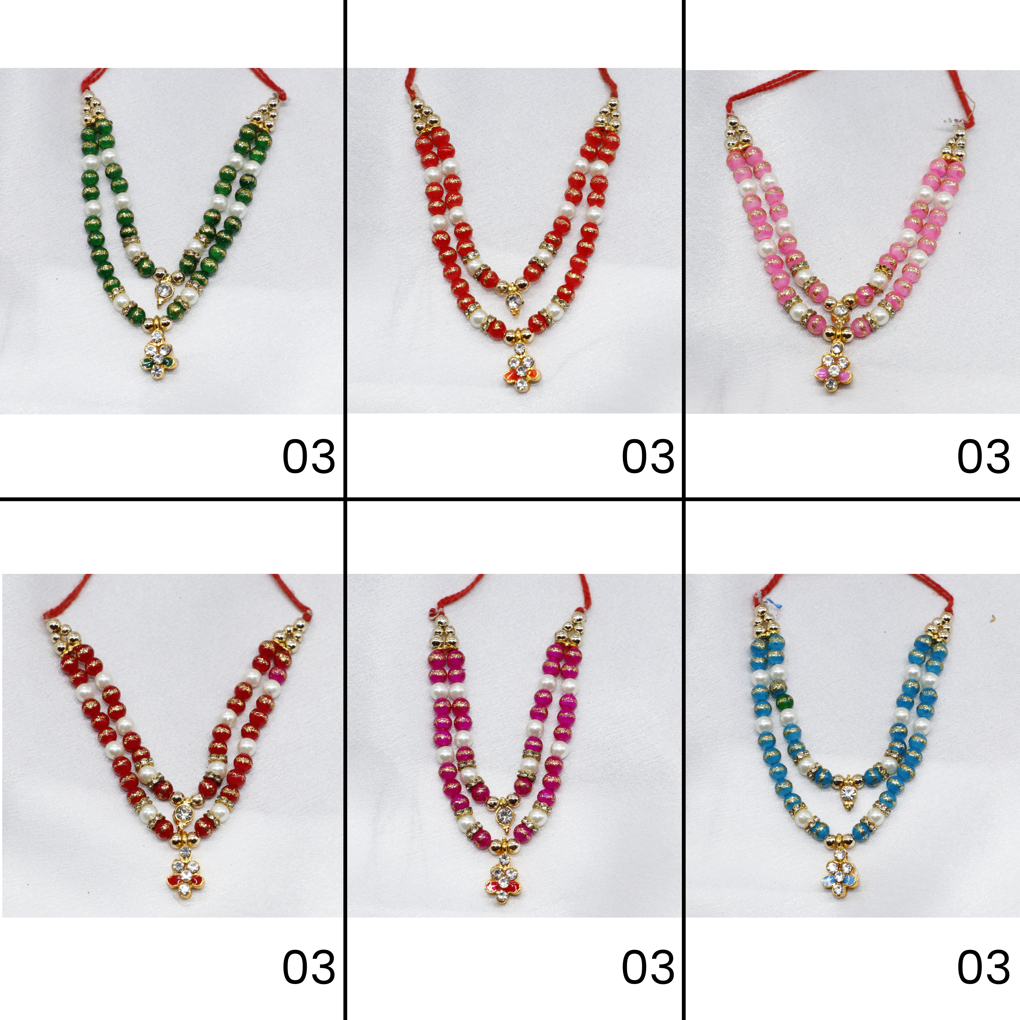 લાડુ ગોપાલ માટે ઝરી મોતી માલા - મિક્સ કલર / ૧૨ નો પેક