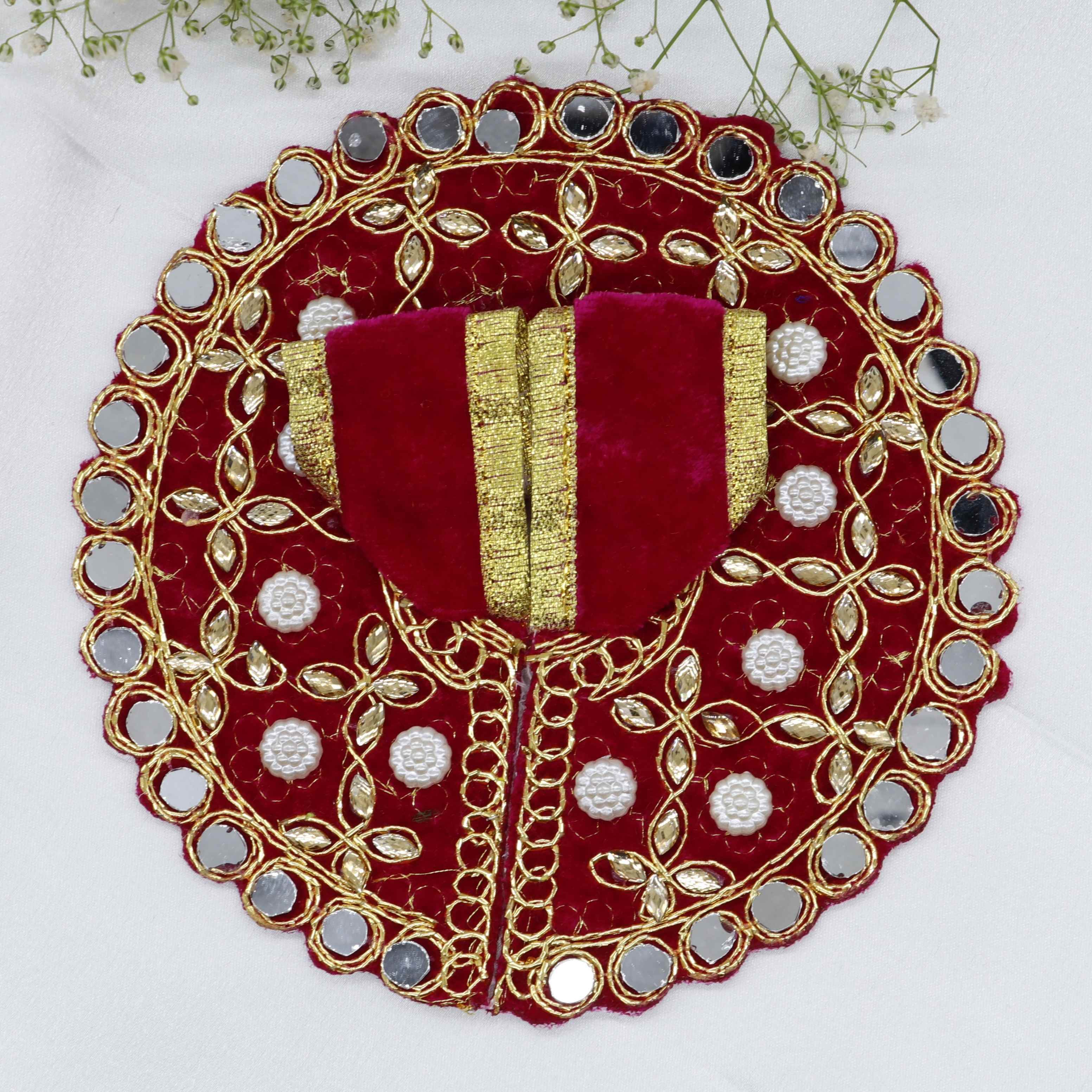 Makhmali Moti Mirror Work Laddu Gopal Dress