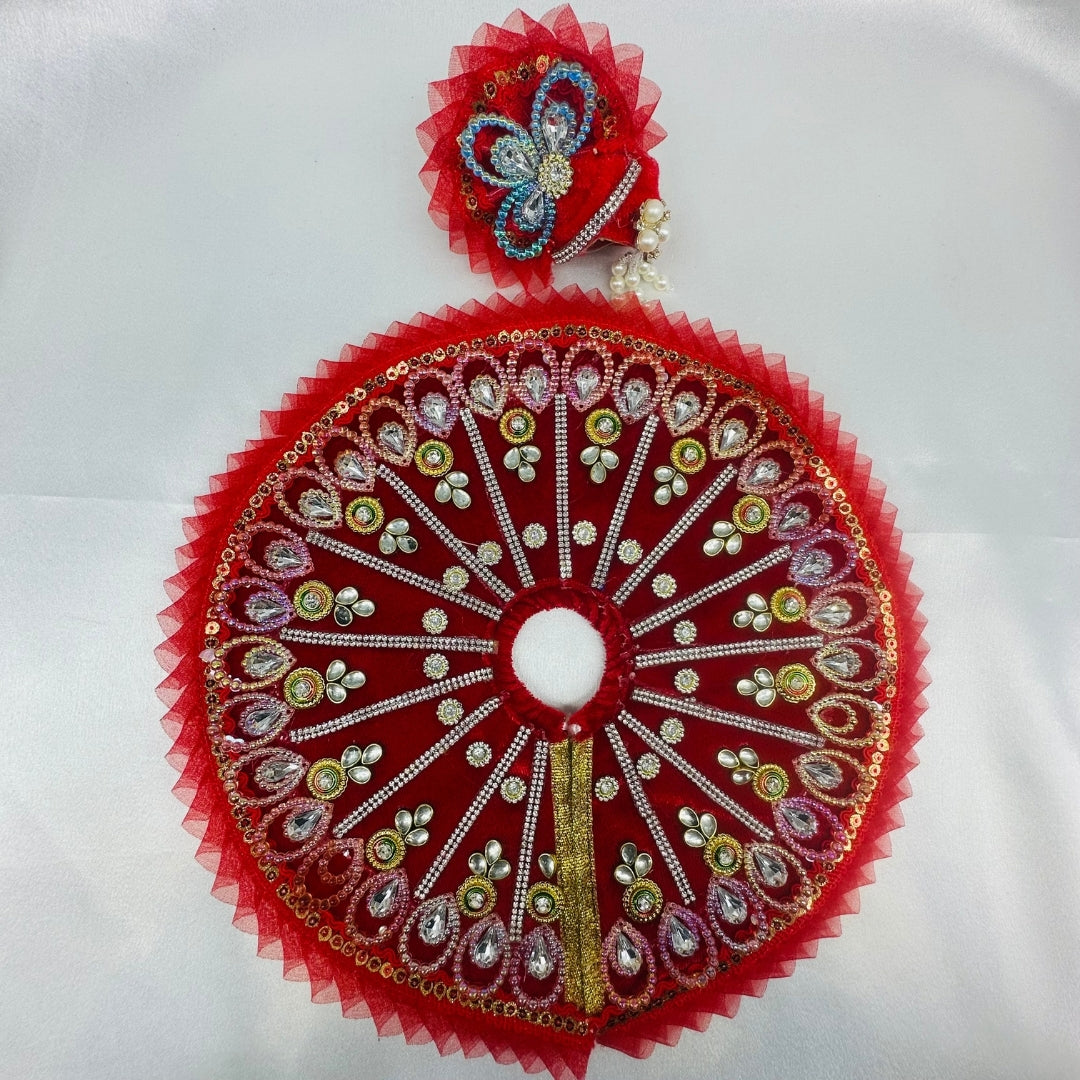 मुकुट के साथ पंख श्रृंगार लड्डू गोपाल पोशाक