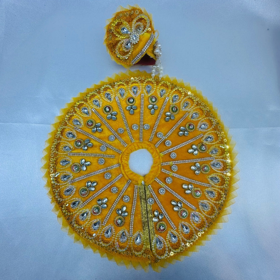 मुकुट के साथ पंख श्रृंगार लड्डू गोपाल पोशाक