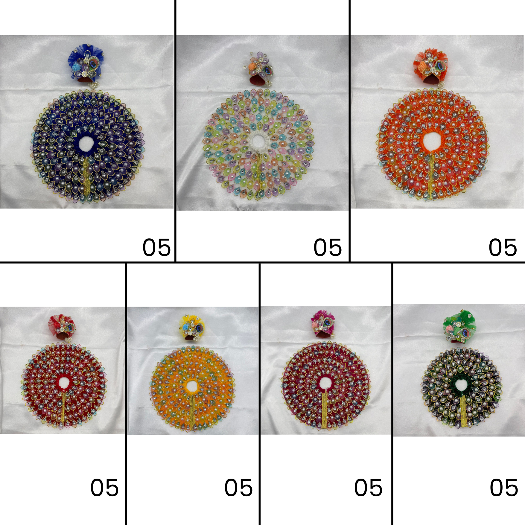 Nav-Ratna Laddu Gopal Dress With Mukut - Mix Color / Pack of 7