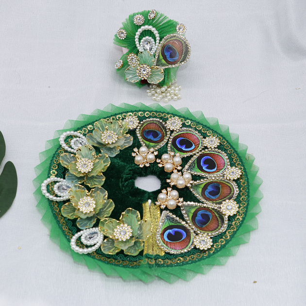 मुकुट के साथ पंख मंडल लड्डू गोपाल पोशाक