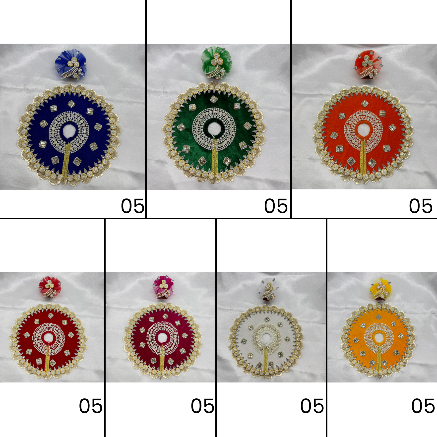 Stone Work Laddu Gopal Dress With Mukut - Mix Color / Pack of 7