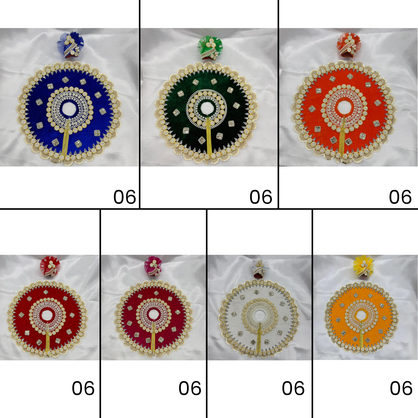 Stone Work Laddu Gopal Dress With Mukut - Mix Color / Pack of 7