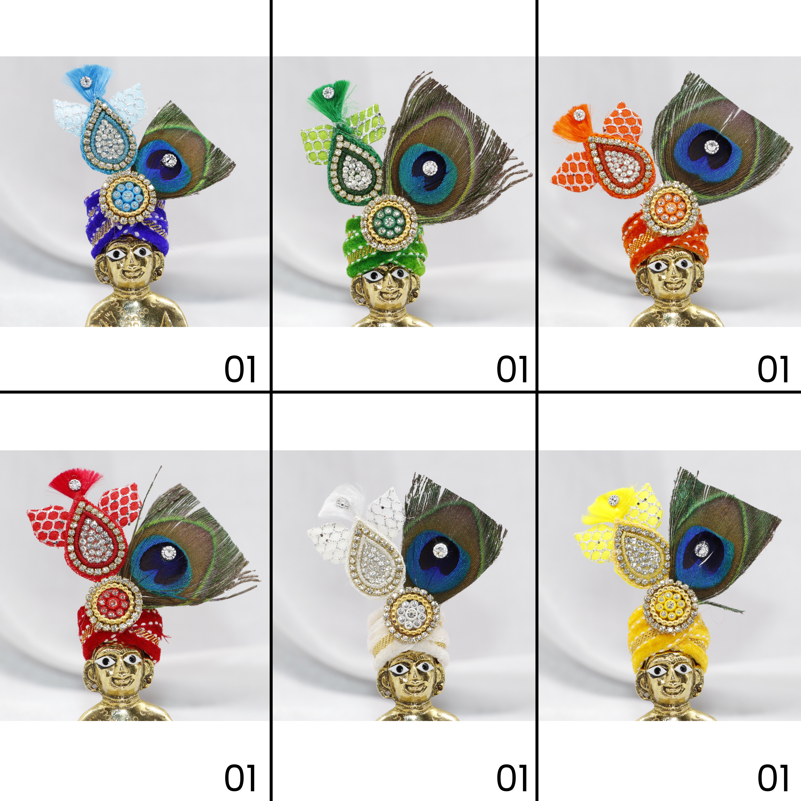 Makhmali Zari And Diamond Work Laddu Gopal Mukut -Pack of 14