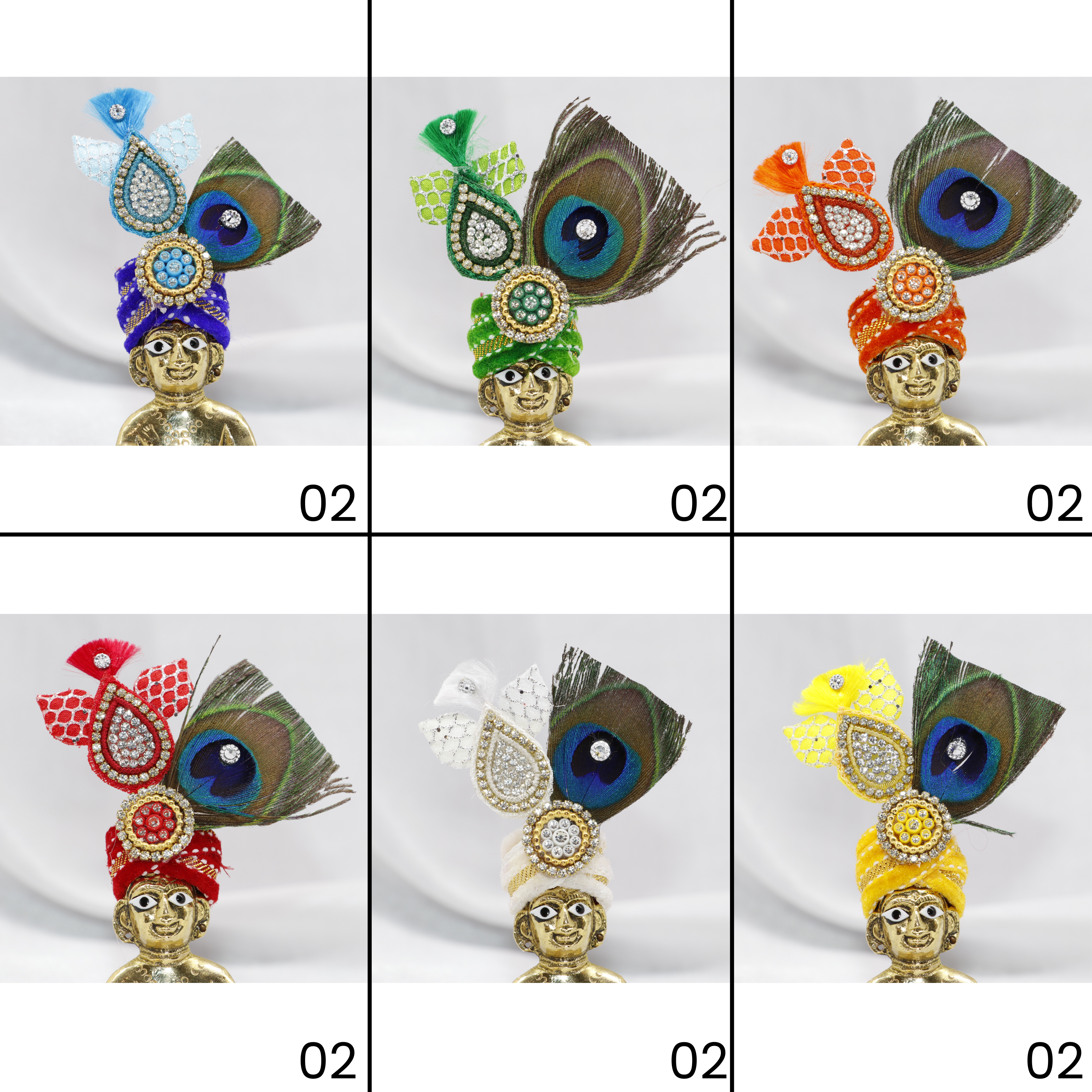 Makhmali Zari And Diamond Work Laddu Gopal Mukut -Pack of 14